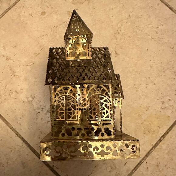 Cutout Brass Shaped Cathedral Church Votive Candle holder Christmas Decoration - Picture 3 of 13